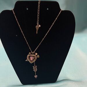 Betsey Johnson Gold Heart Arrow Necklace with Pink Accents